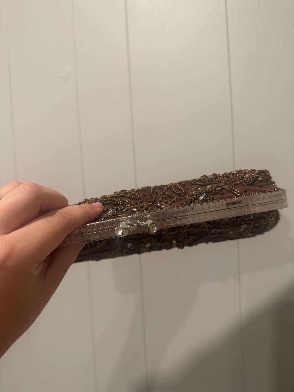 Embellished Brown Beaded Evening Clutch - Picture 4 of 7